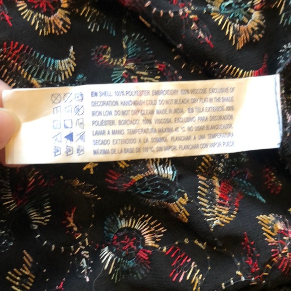 Forever 21 Embroidered Fringed Kimono Black Red Blue Wrap Swim Cover Up - Picture 10 of 10